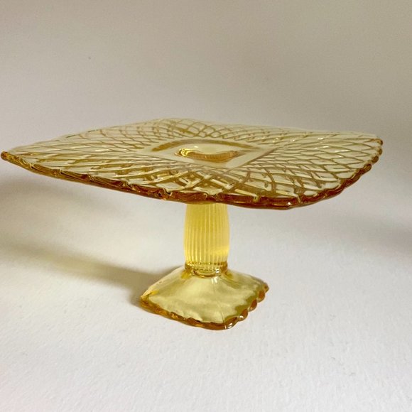 Vintage LE Smith Yellow Depression Glass Pedestal Cake Stand | Rare | 9.5" - Picture 14 of 14
